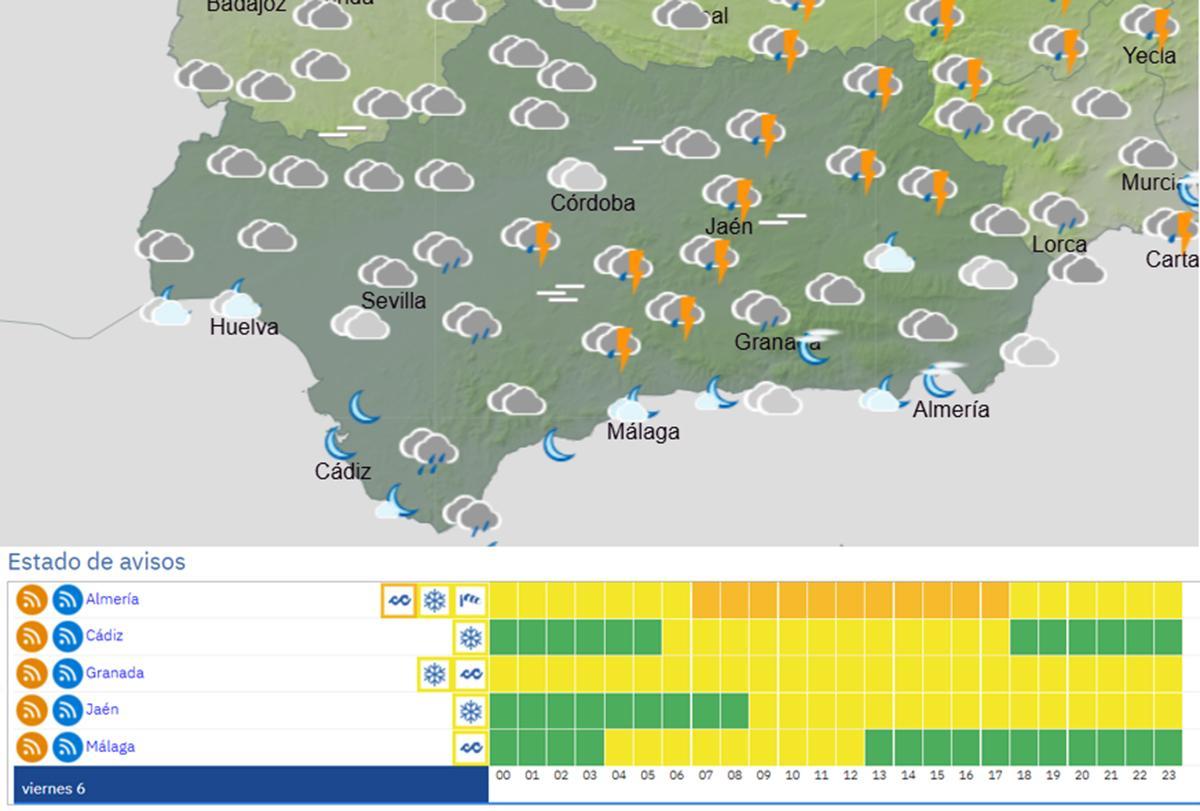 Mapa de los avisos meteorológicos del viernes.