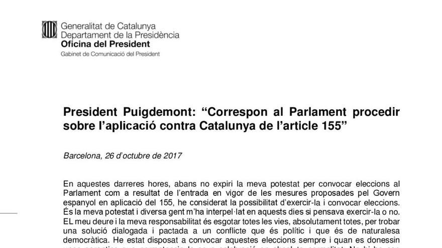 Discurs de Puigdemont: Llegeix la declaració sencera del president