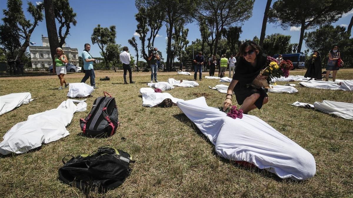 Protesta silenciosa en Roma, el 20 de julio del 2020