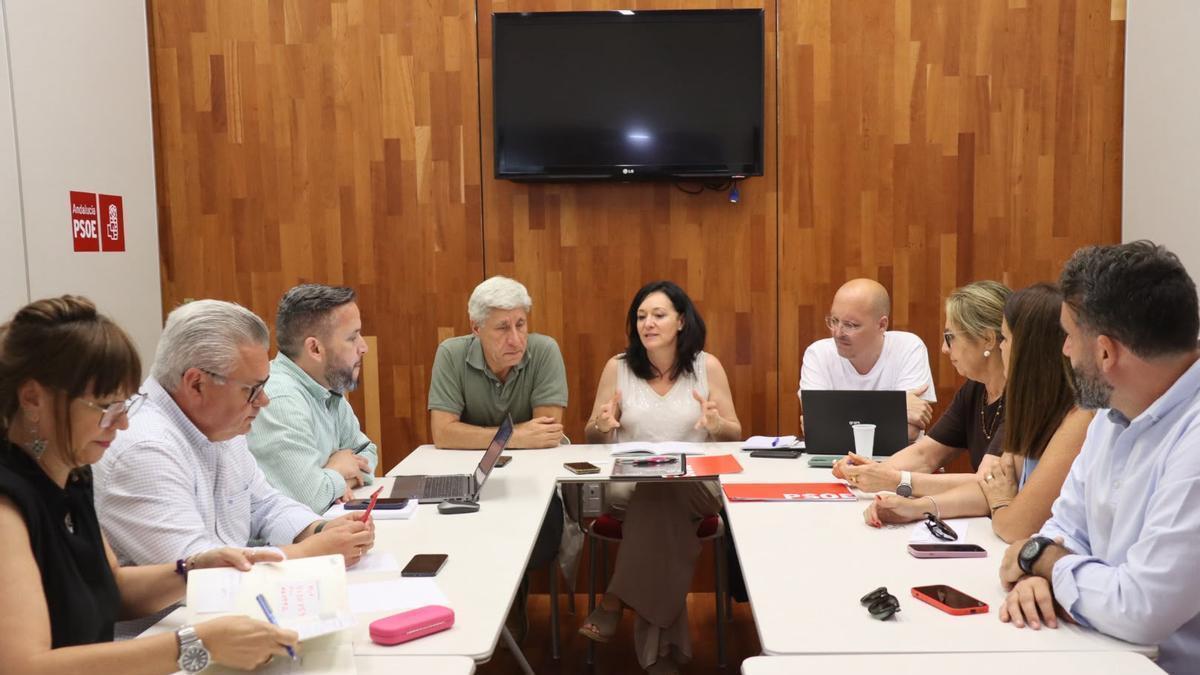 Reunión de la secretaria general del PSOE en Córdoba, Rafi Crespín (en el centro), con la comisión interparlamentaria.