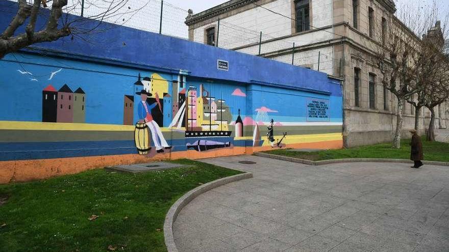 El mural dedicado a Urbano Lugrís de la plaza de Pontevedra se restauró dentro del plan municipal.