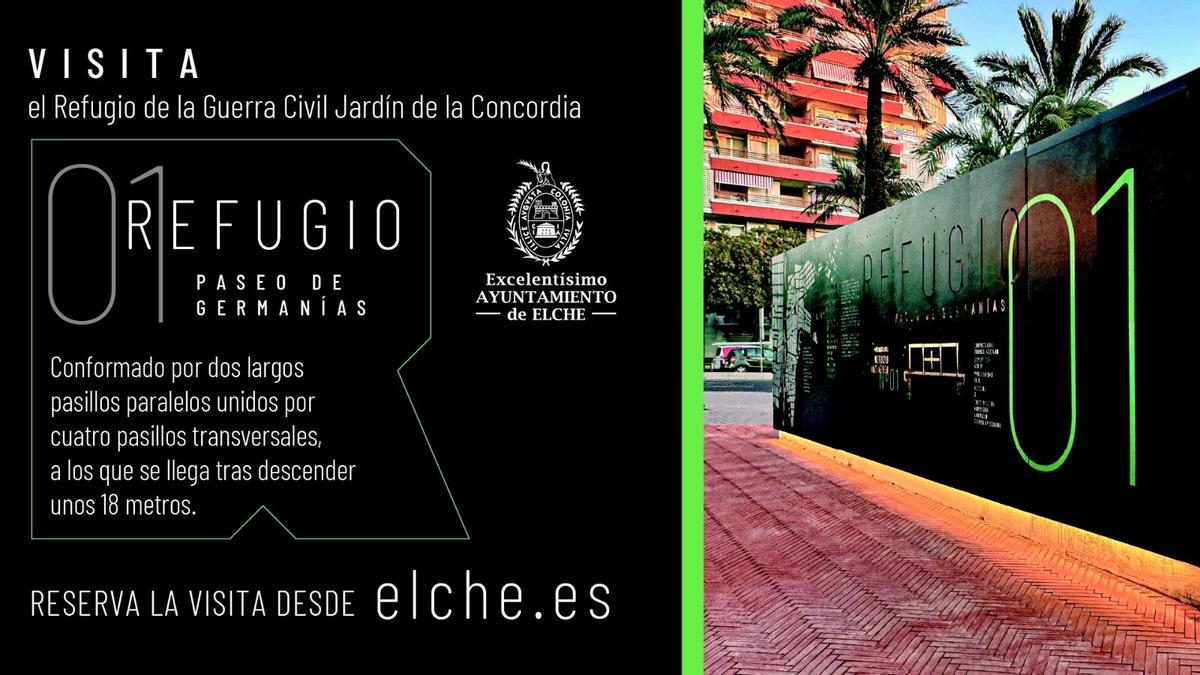 Cartel del refugio antiaéreo del Paseo de Germanías en Elche