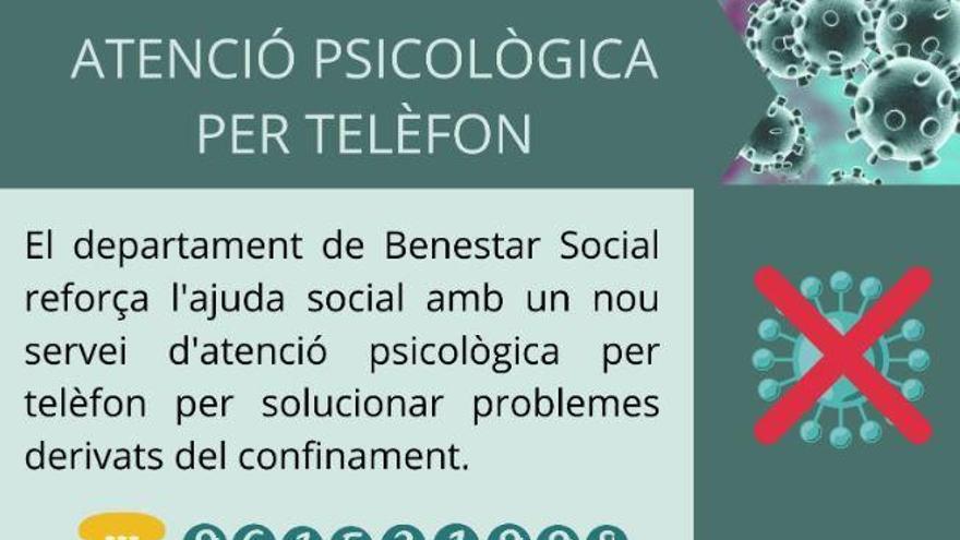 Manises refuerza la ayuda social con un servicio telefónico de atención psicológica