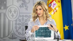 La vicepresidenta del Gobierno y ministra de Trabajo, Yolanda Díaz, este martes tras el Consejo de Ministros.