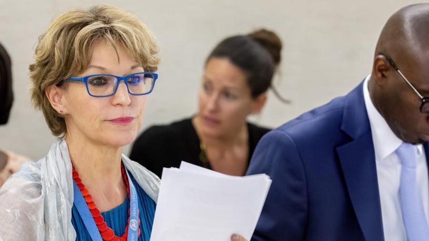 La relatora Agnès Callamard y el presidente del CDH, Coly Seck.