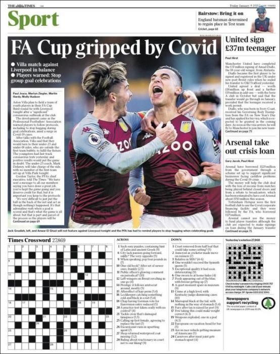 Portada THE TIMES SPORT viernes 8 enero 2021