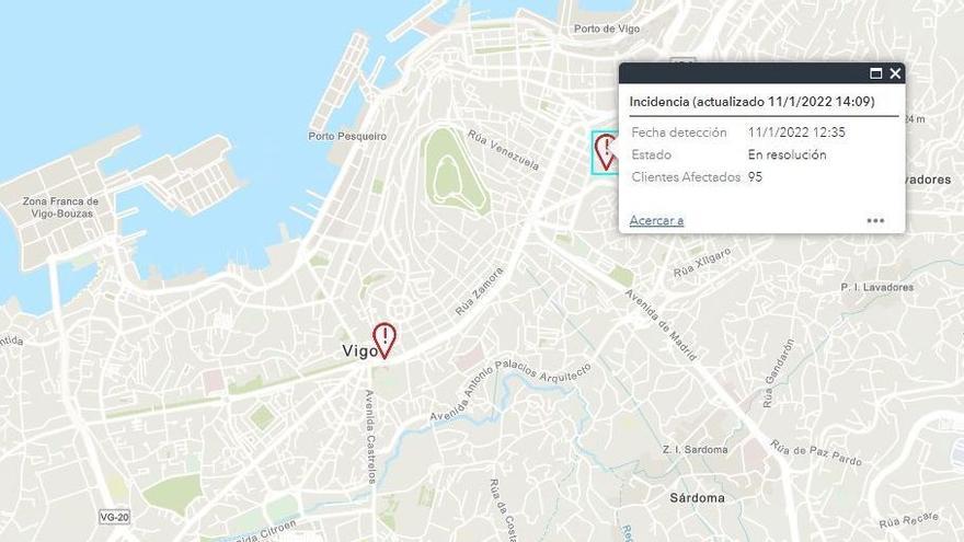 Mapa de incidencias de Naturgy en Vigo