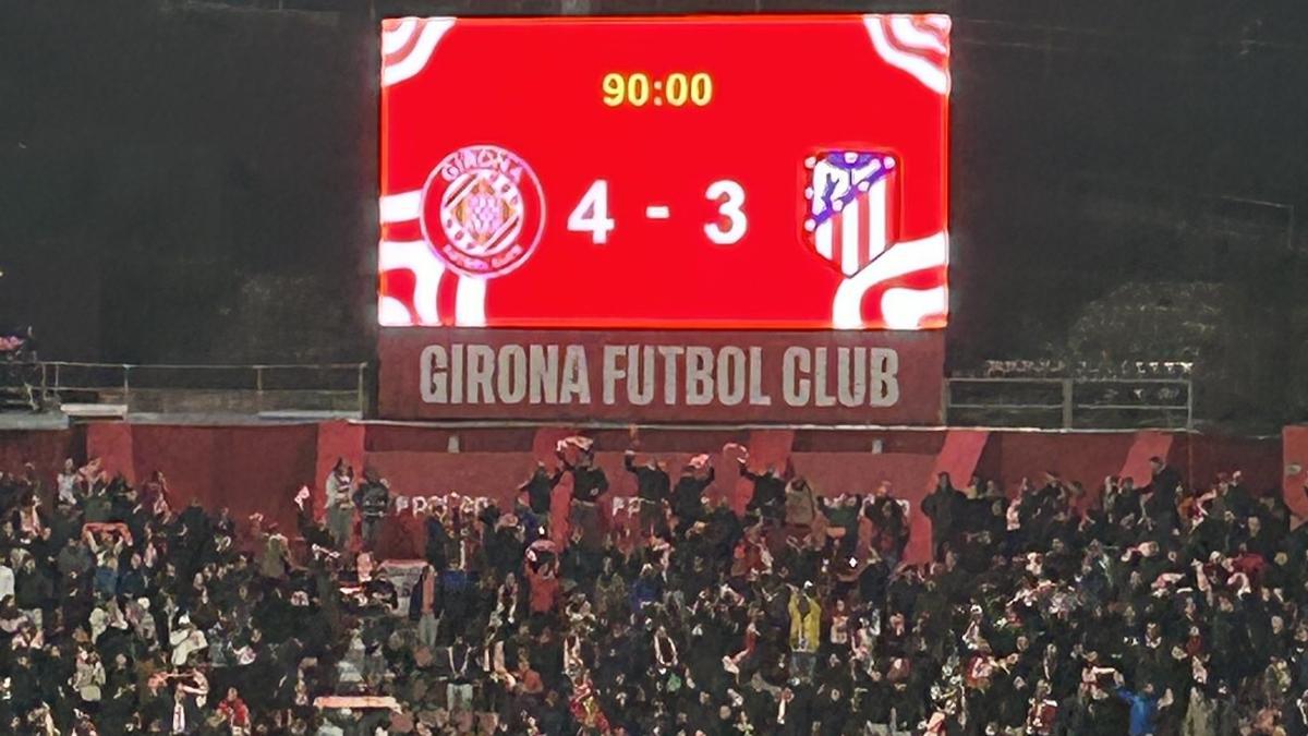 El marcador de Montilivi tras la victoria del Girona sobre el Atlético de Madrid.