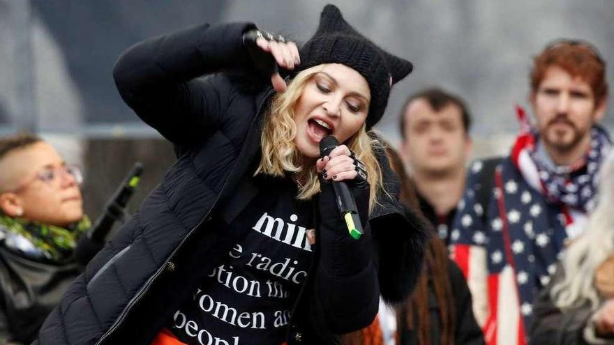 Madonna durante su discurso tras la protesta.