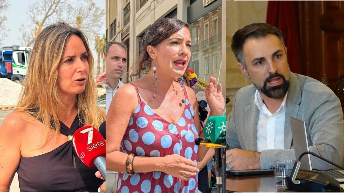 Yolanda Gómez, portavoz adjunta del grupo municipal Vox, Toni Morillas, portavoz adjunta de Con Málaga y Mariano Ruiz Araujo, portavoz del PSOE