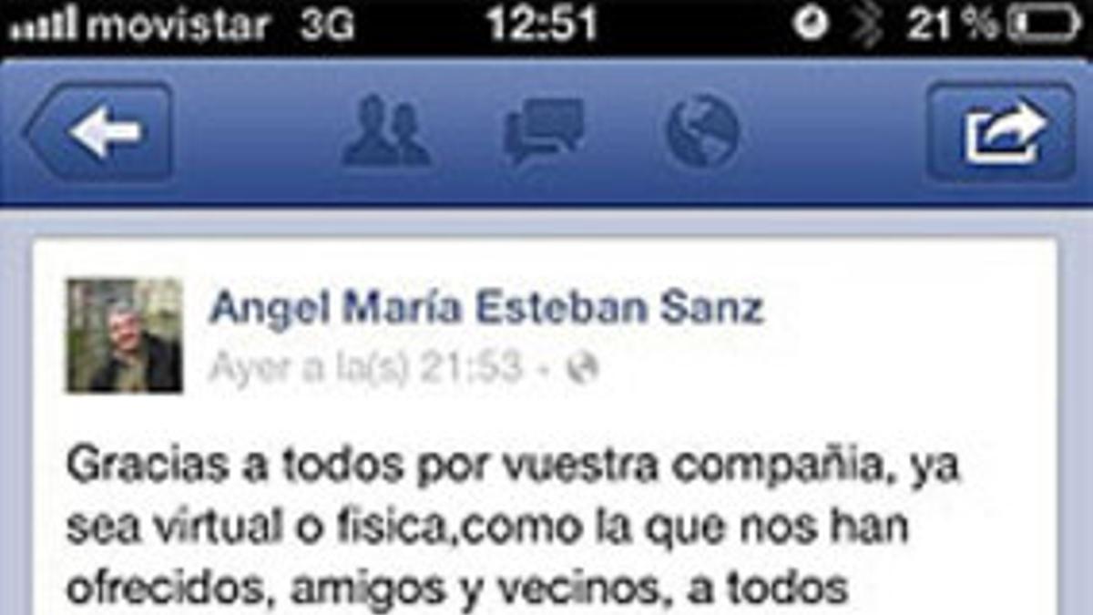 Mensaje de Angel María Esteban Sanz que circula por Twitter.