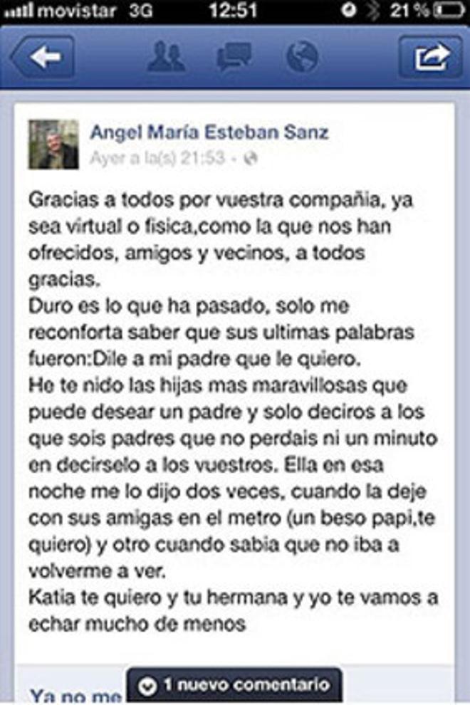 Familiares de Katia Esteban, víctima del Madrid Arena, agradecen el apoyo recibido y piden ayuda en Twitter