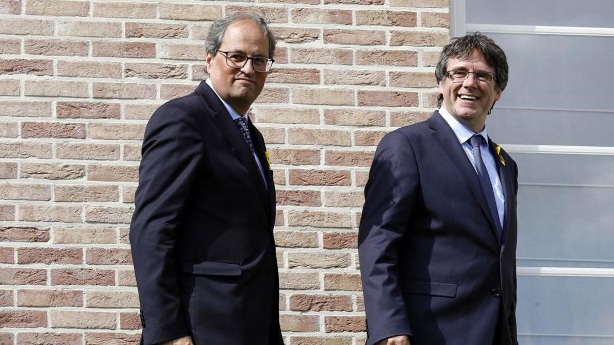 Carles Puigdemont y Quim Torra, el pasado 28 de julio, en Waterloo.