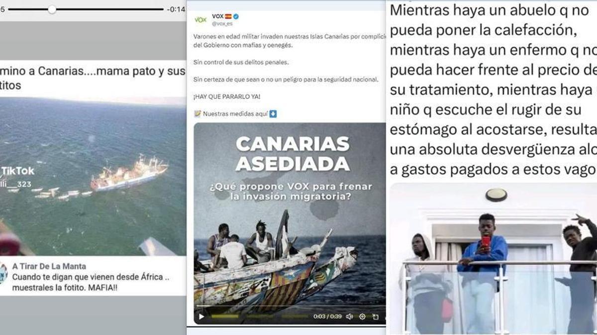 Mensajes de la campaña xenófoba desatada con la crisis migratoria en Canarias.