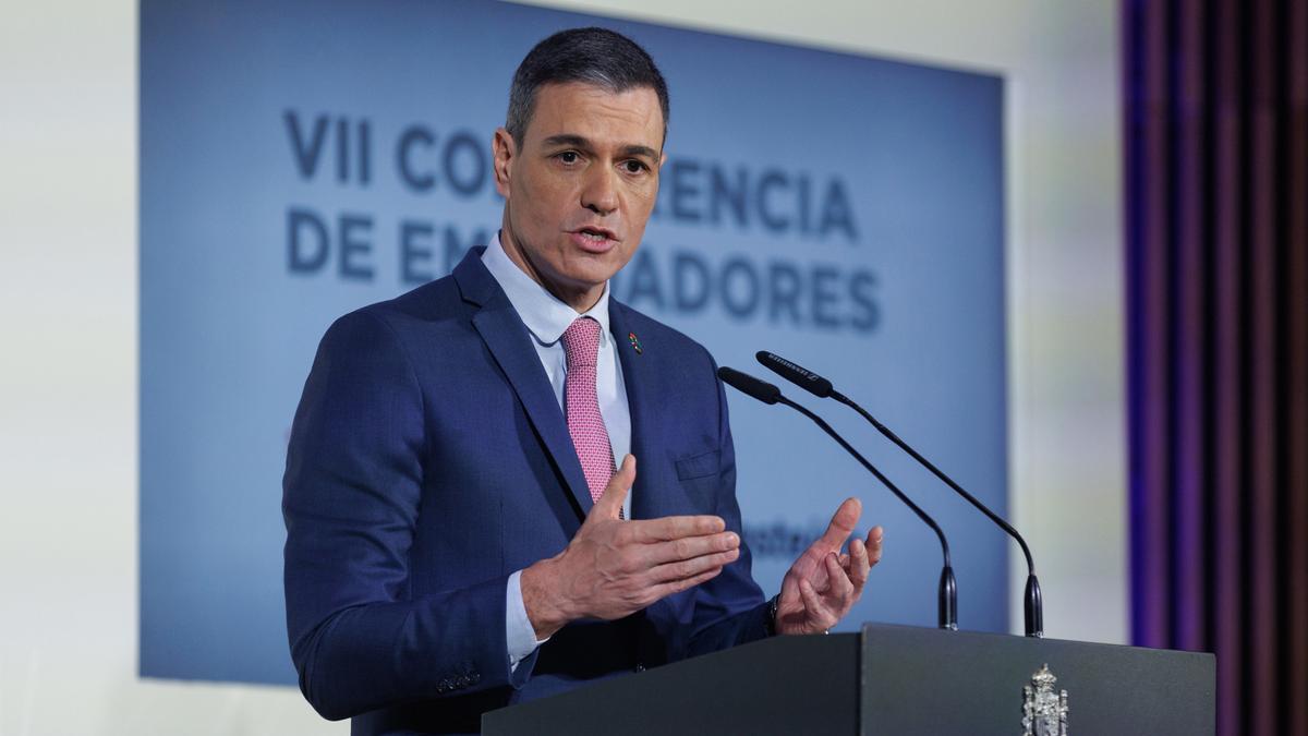 El presidente del Gobierno, Pedro Sánchez, preside la VII Conferencia de Embajadores, en el Ministerio de Asuntos Exteriores