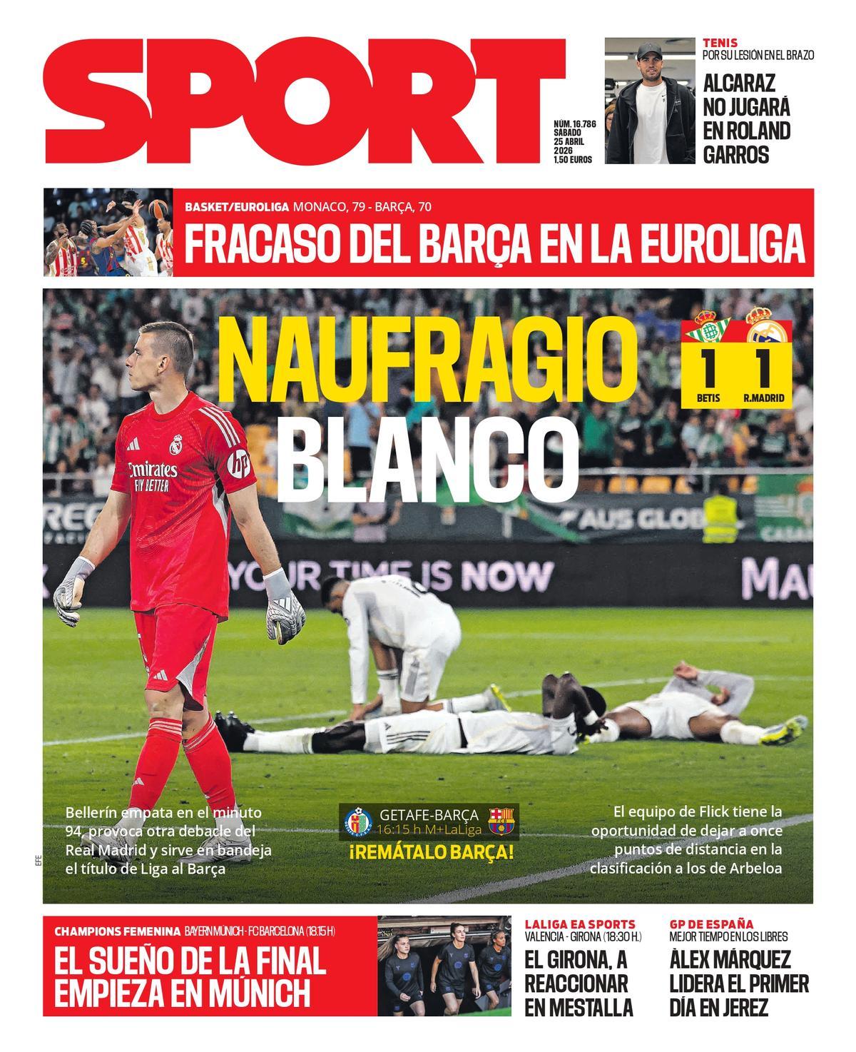 Esta es la portada de SPORT de hoy sábado, 25 de abril de 2026