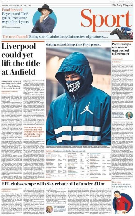 Portada TELEGRAPH SPORT sábado 6 junio 2020