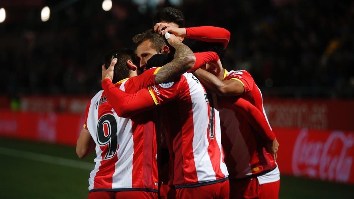 Los jugadores del Girona, una piña.