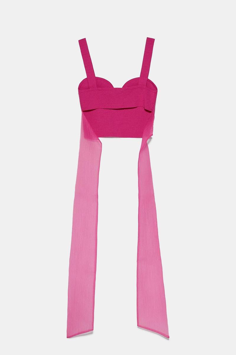 Top rosa con lazo de organza de Zara