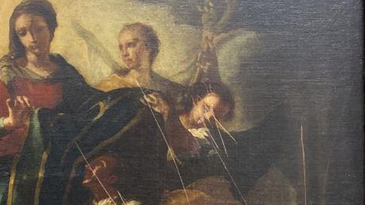 Detalle del cuadro recuperado, 'La imposición de la casulla de San Ildefonso'.