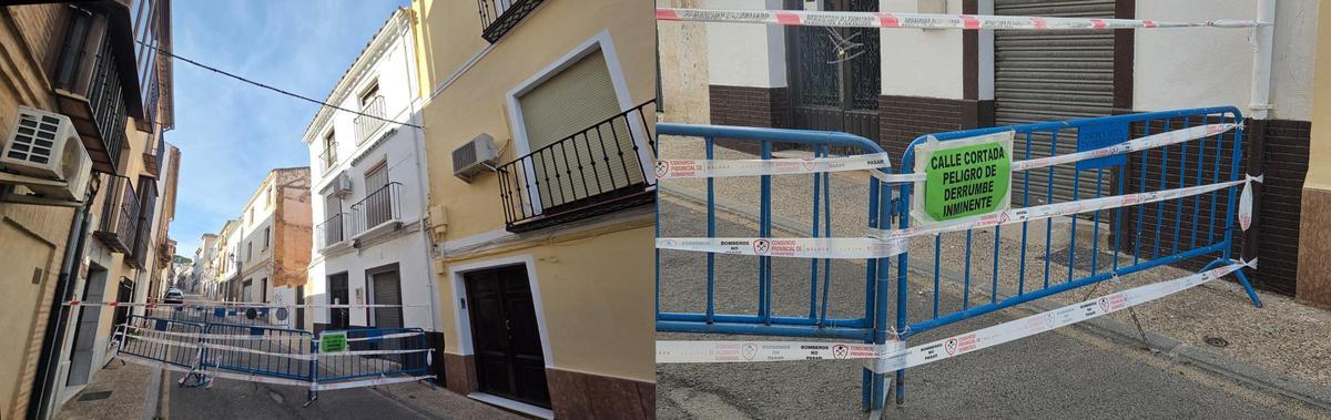 La calle cortada por el riesgo de derrumbe del edificio.