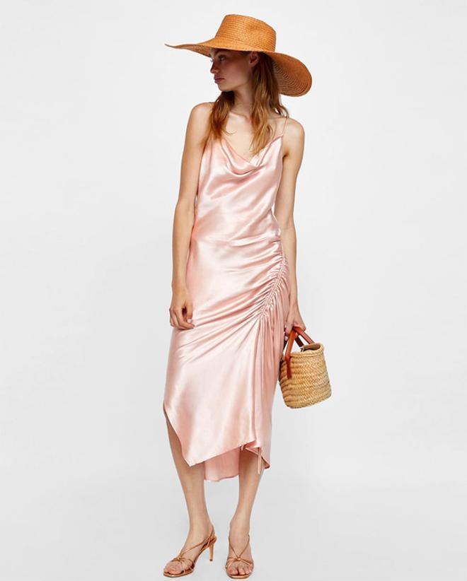 Vestido lencero drapeado, Zara