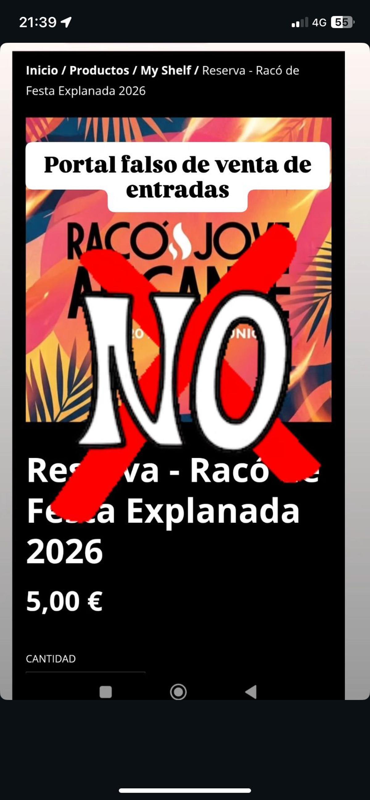 Una imagen de alerta anunciada en la pagina web de las hogueras afectadas