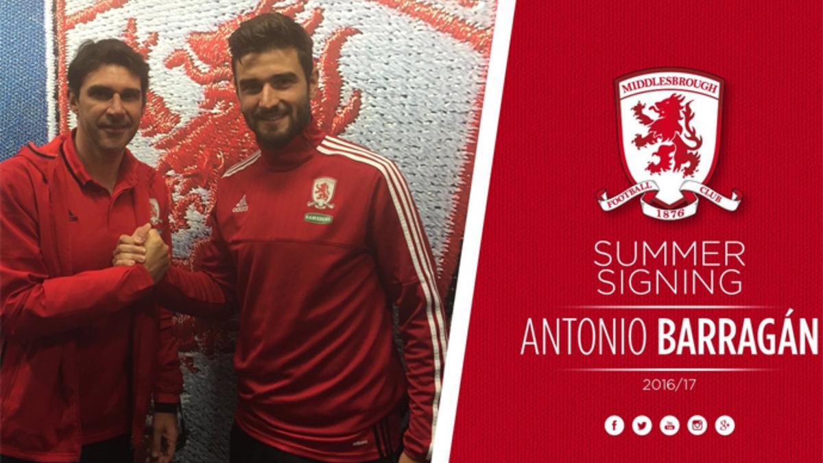 Barragán, posando junto a Karanka tras fichar por el Middlesbrough el verano pasado