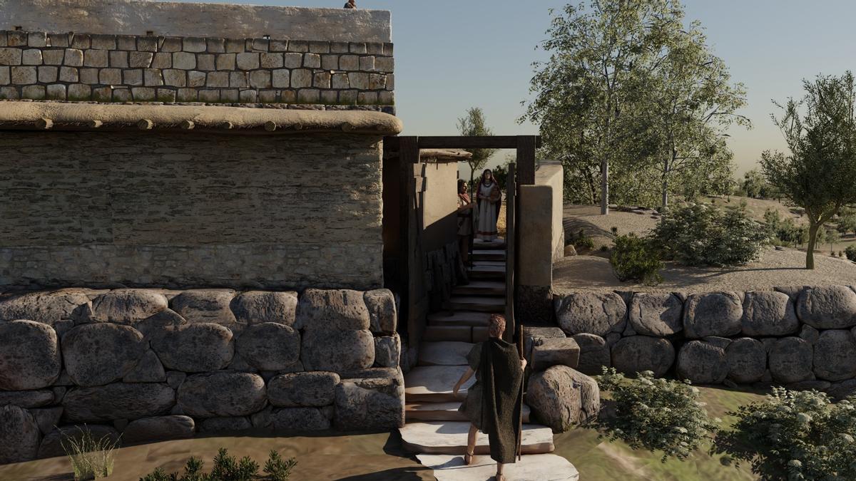 Entrada al complejo del Cerro de la Merced de Cabra, en una recreación audiovisual.