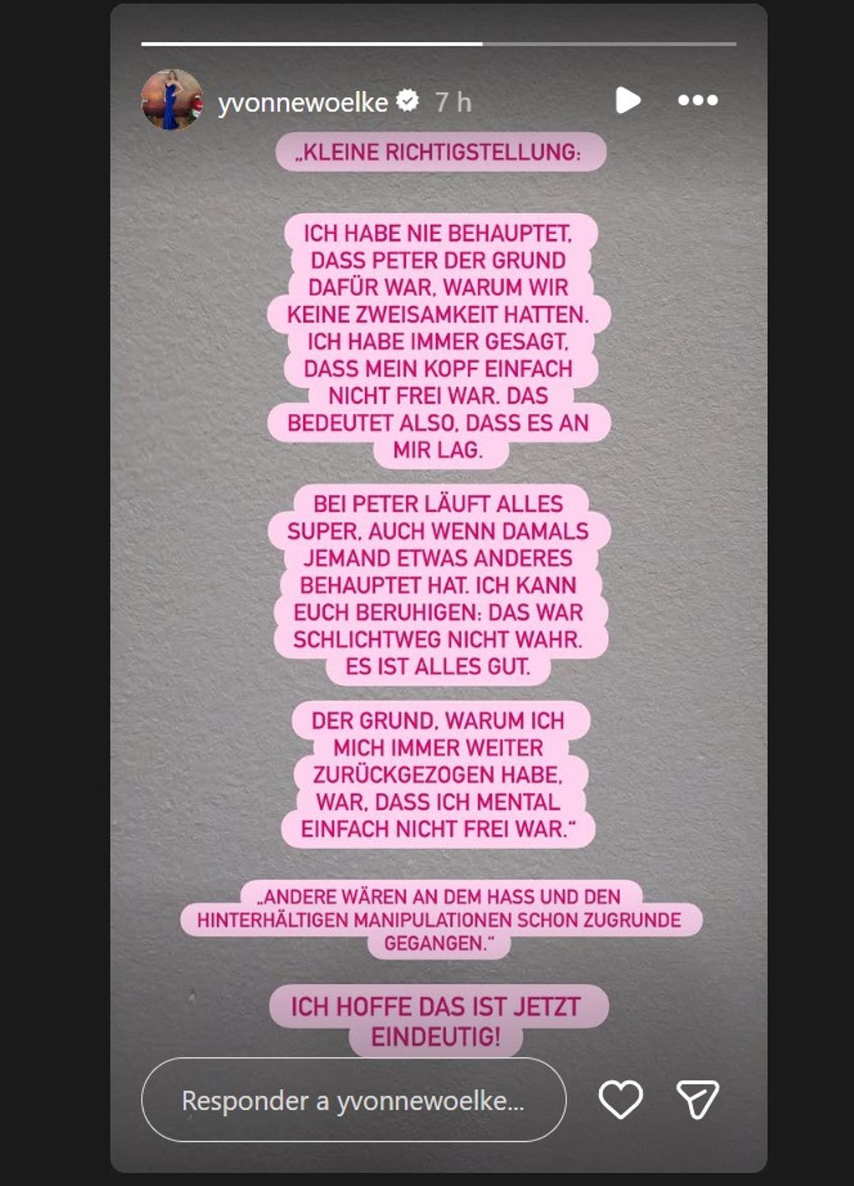 Yvonne Woelke hat am Freitag (15.5.) auf Instagram einiges bezüglich der Trennung von Peter Klein klargestellt.