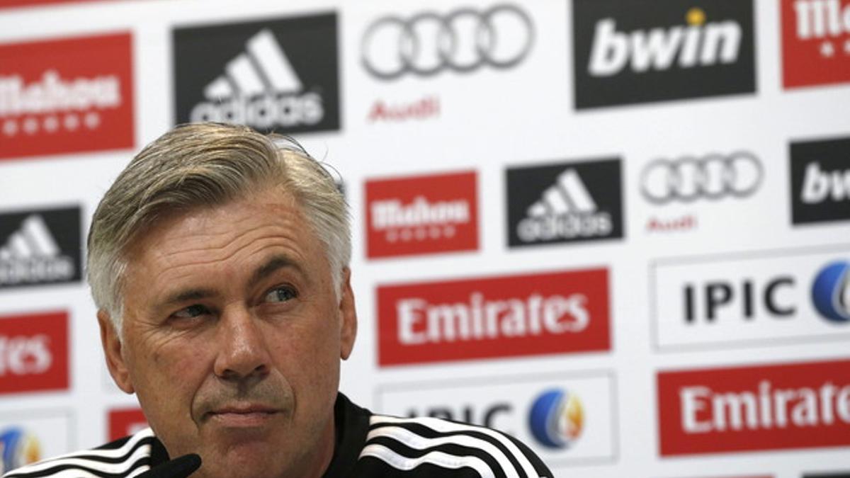 Carlo Ancelotti, durante la rueda de prensa que ha ofrecido en la Ciudad Deportiva de Valdebebas