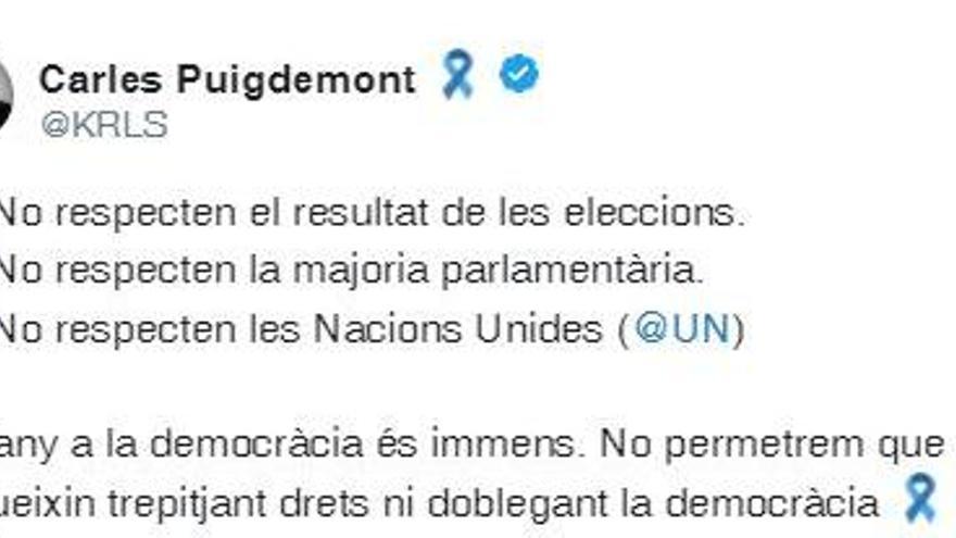 Puigdemont considera que el veto de Llarena fa un dany «immens» a la democràcia