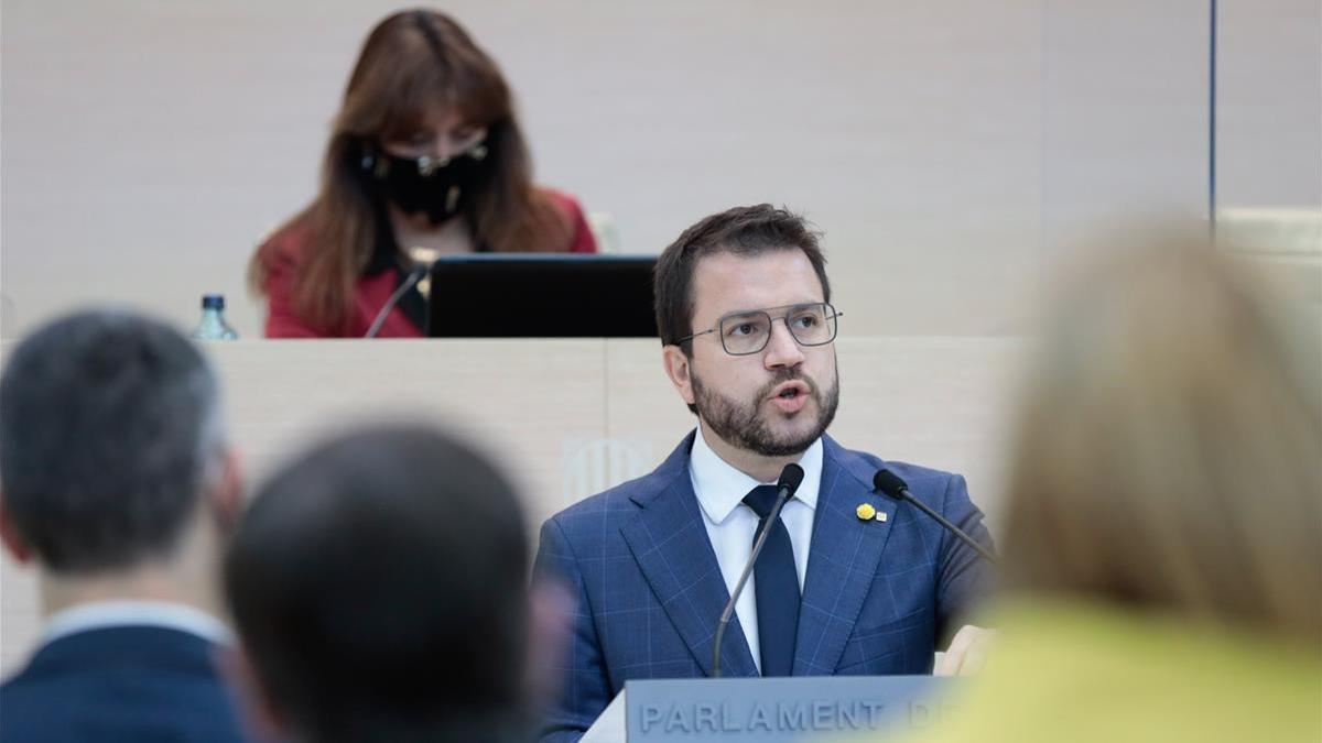 Pere Aragonès durante el segundo debate de investidura en el Parlament.