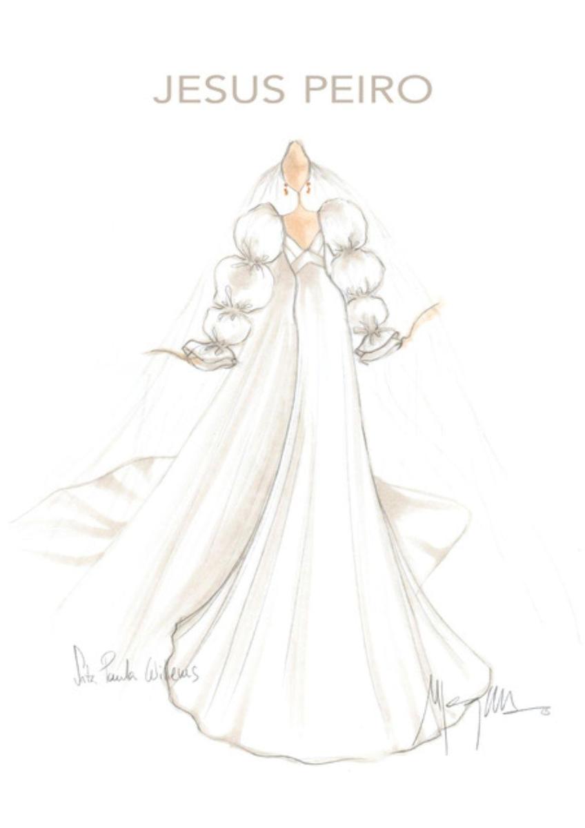 Boceto del vestido de novia de Paula Willems diseñado por Jesús Peiró