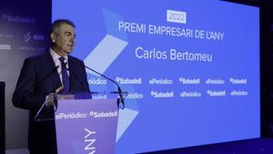 Carlos Bertomeu, en su discurso tras recibir el premio al empresario del año 2022.