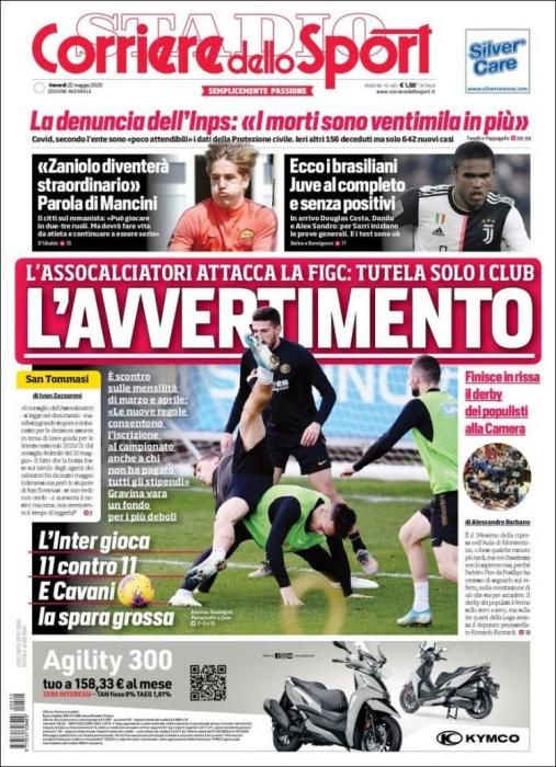 Portada CORRIERE DELLO SPORT viernes 22 mayo 2020