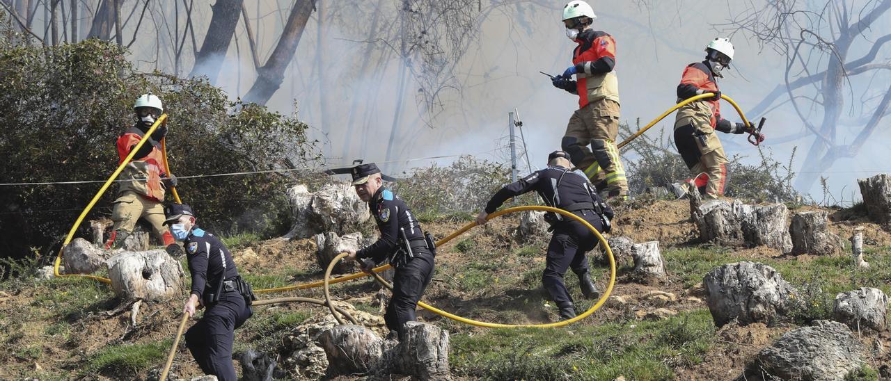 Las imágenes aéreas de los incendios descontrolados que cercan el monte Naranco, el pulmón de Oviedo