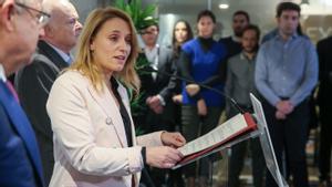 La consejera de Economía, Natàlia Mas, en la inauguración de la nueva sede de la Caja de Ingenieros