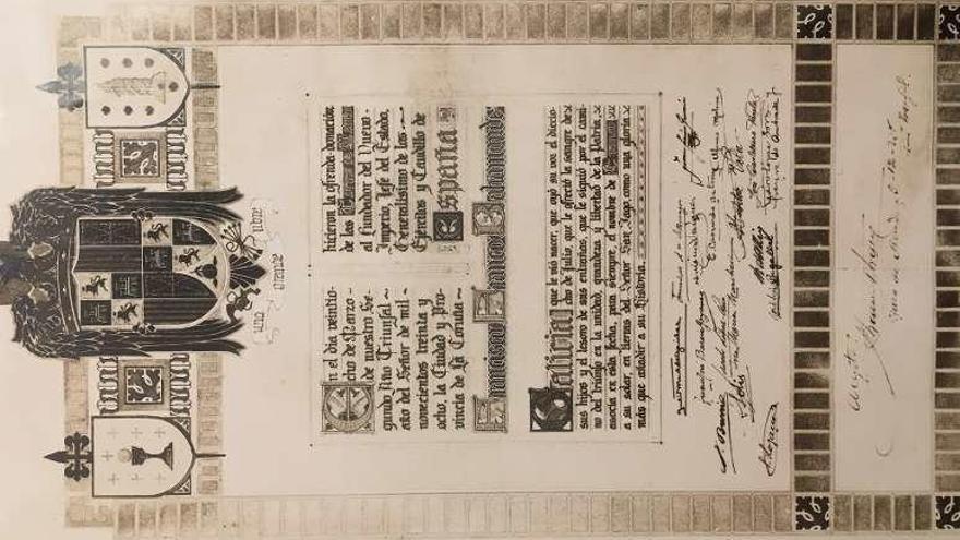 Acta de la entrega del pazo al dictador en 1938.