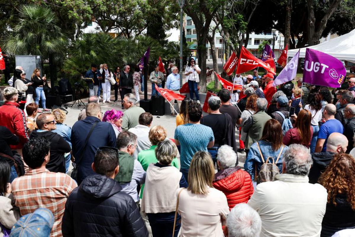 Concentración por el Día del Trabajador en el parque de la Paz en 2024.