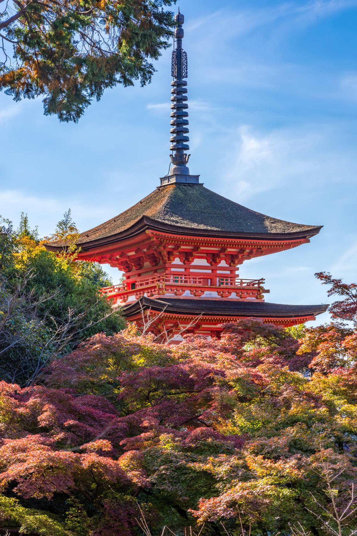 Una antigua pagoda en el otoño japonés.