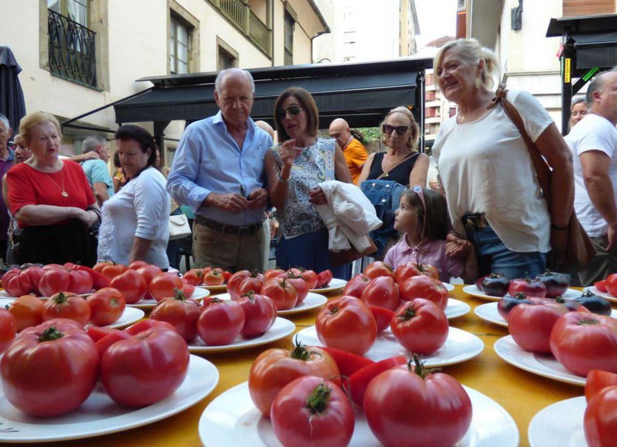 Público observando la exposición de tomates del Festival . | D. Á.