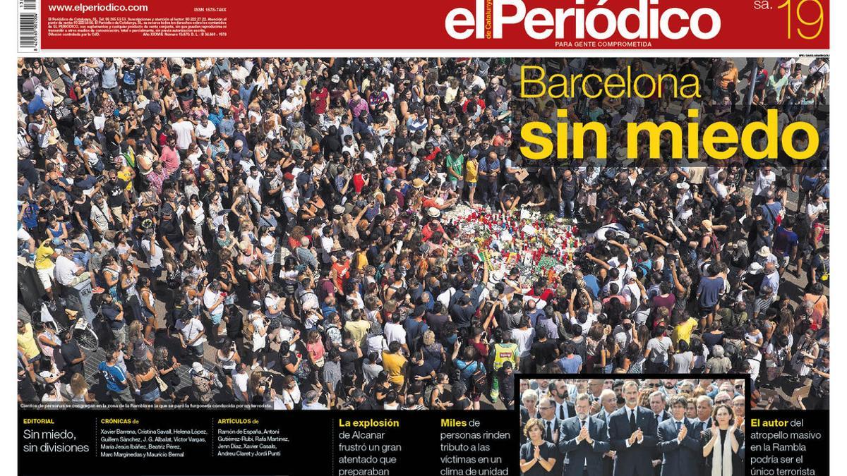 La portada de EL PERIÓDICO del 19 de agosto del 2017.