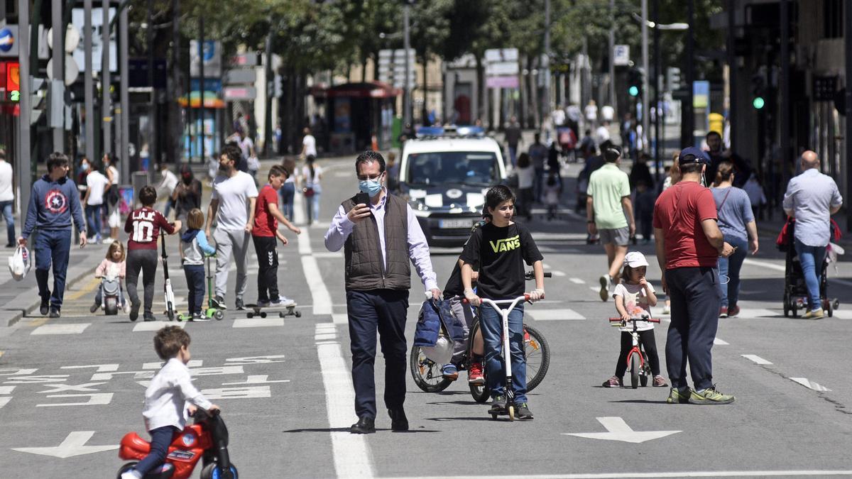 La Gran Via, cerrada al tráfico rodada durante los domingos del confinamiento