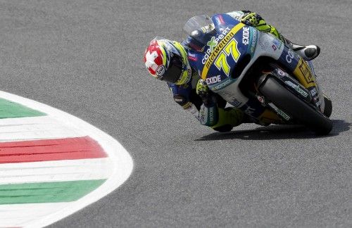 Kalex Moto2 rider Aegerter of Switzerland takes a curve during the qualifying session for the Italian Grand Prix at the Mugello circuit
