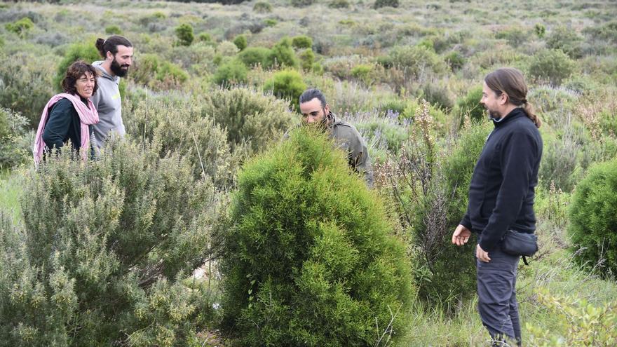 El biólogo de ANSE, Jorge Sánchez (dcha.), junto a voluntarios que ayudaron a plantar miles de árboles y arbustos en esta finca cercana a Cabo de Palos en 2017.