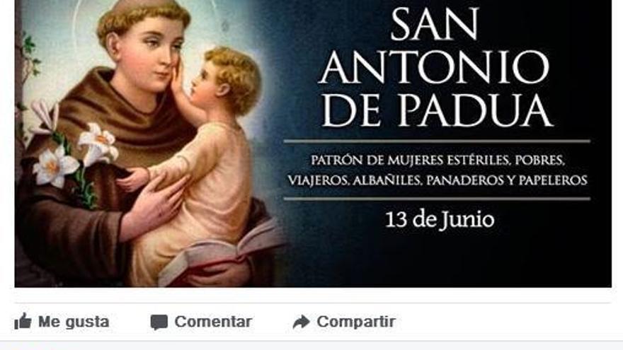 La imagen del santo utilizada por Trevín en las redes sociales.