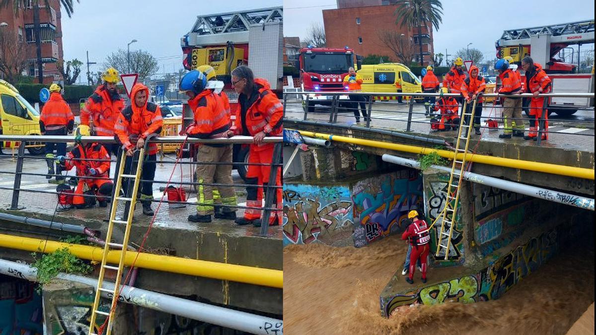 Rescate en El Masnou: una persona queda atrapada bajo un puente por la crecida de una riera