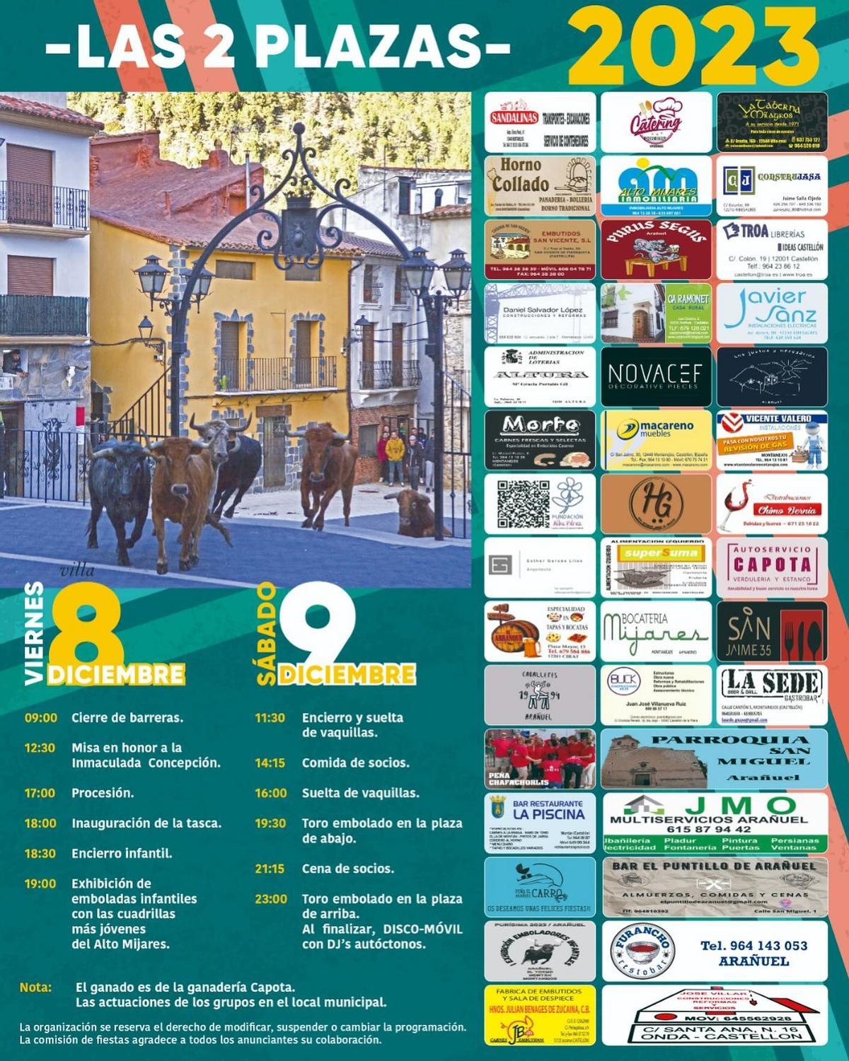 Programación de las fiestas de la Purísima de Arañuel.