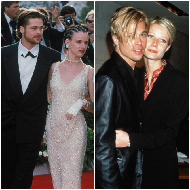 Brad Pitt con Juliette Lewis (izda) y Gwyneth Paltrow (dcha), durante sus respectivos noviazgos